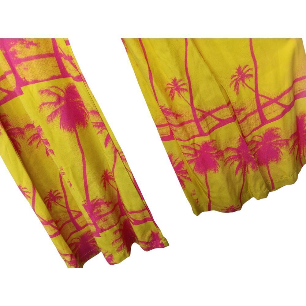 New Urban Outfitters Sunny Flare Cutout Pants Yellow Palm Tree Sz 14 Boho - Picture 3 of 10